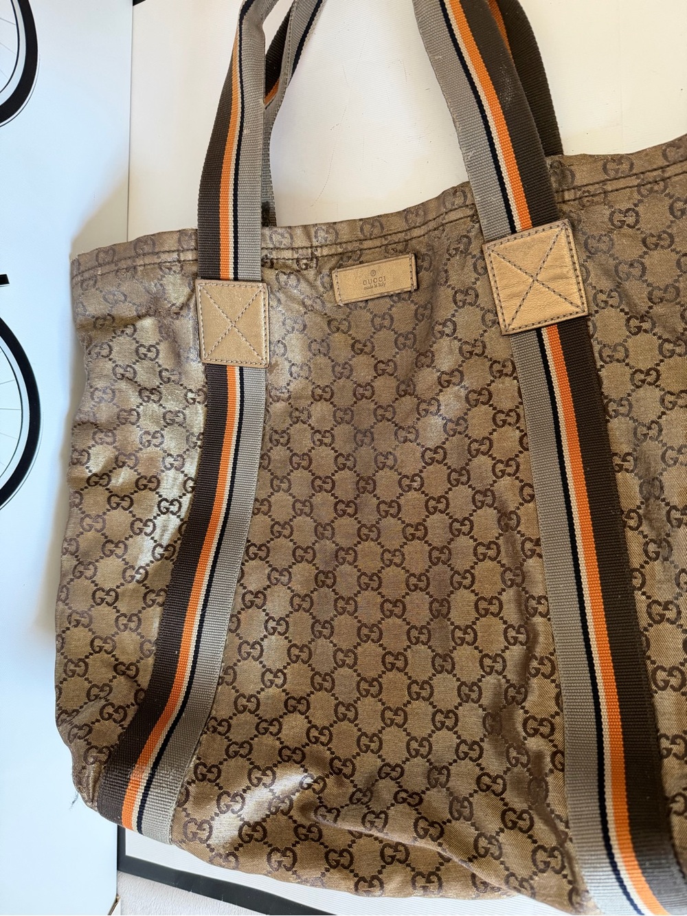 GUCCI Vintage Crystal Coated Canvas GG Logo Web Tote Bag - Picture 7 of 16